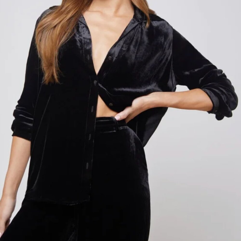 NWT L'AGENCE Argo Velvet Long Sleeve Button Front Blouse